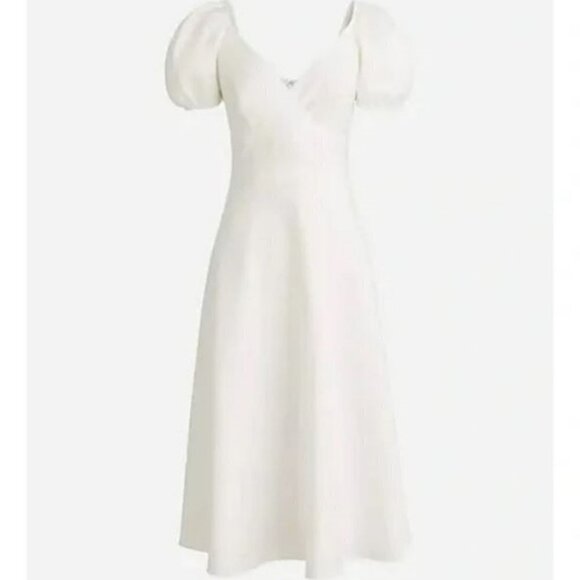 NWT - J. Crew Puff-sleeve V-neck midi dress in stretch linen blend - Picture 4 of 5